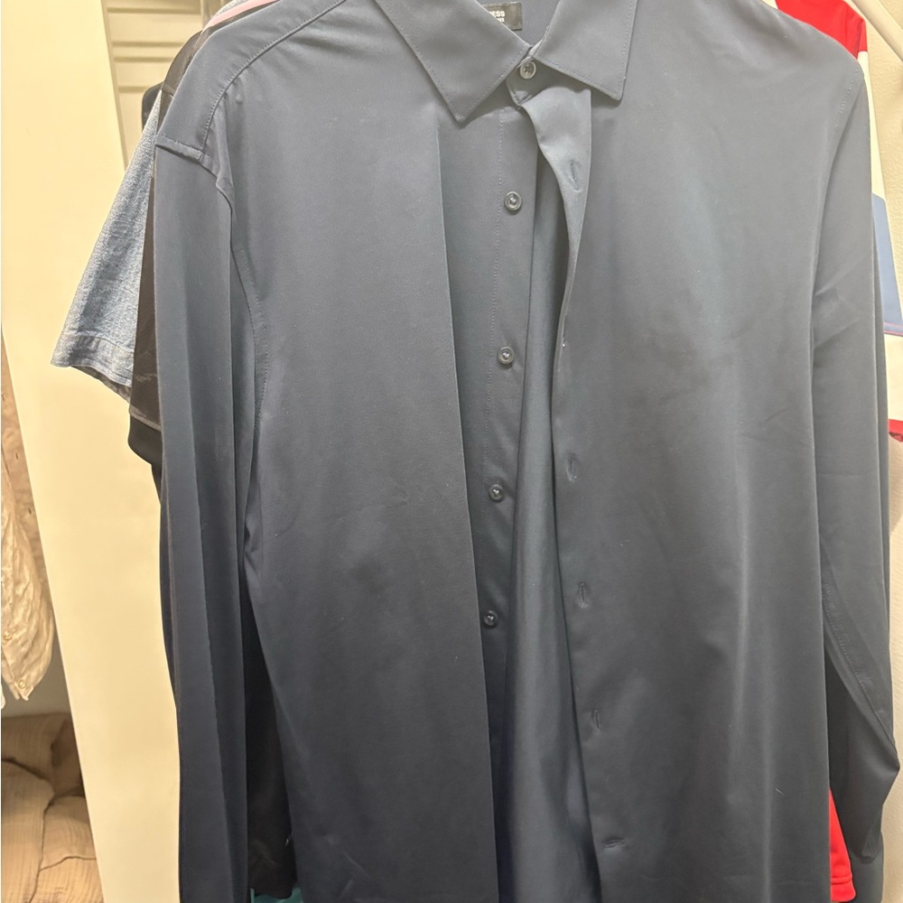 Express Dark Blue Casual Button Down Shirt